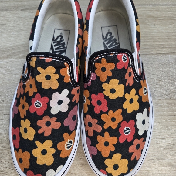 Vans Floral Slip-On Sneakers - Black, Orange, Red, White - Picture 5 of 11